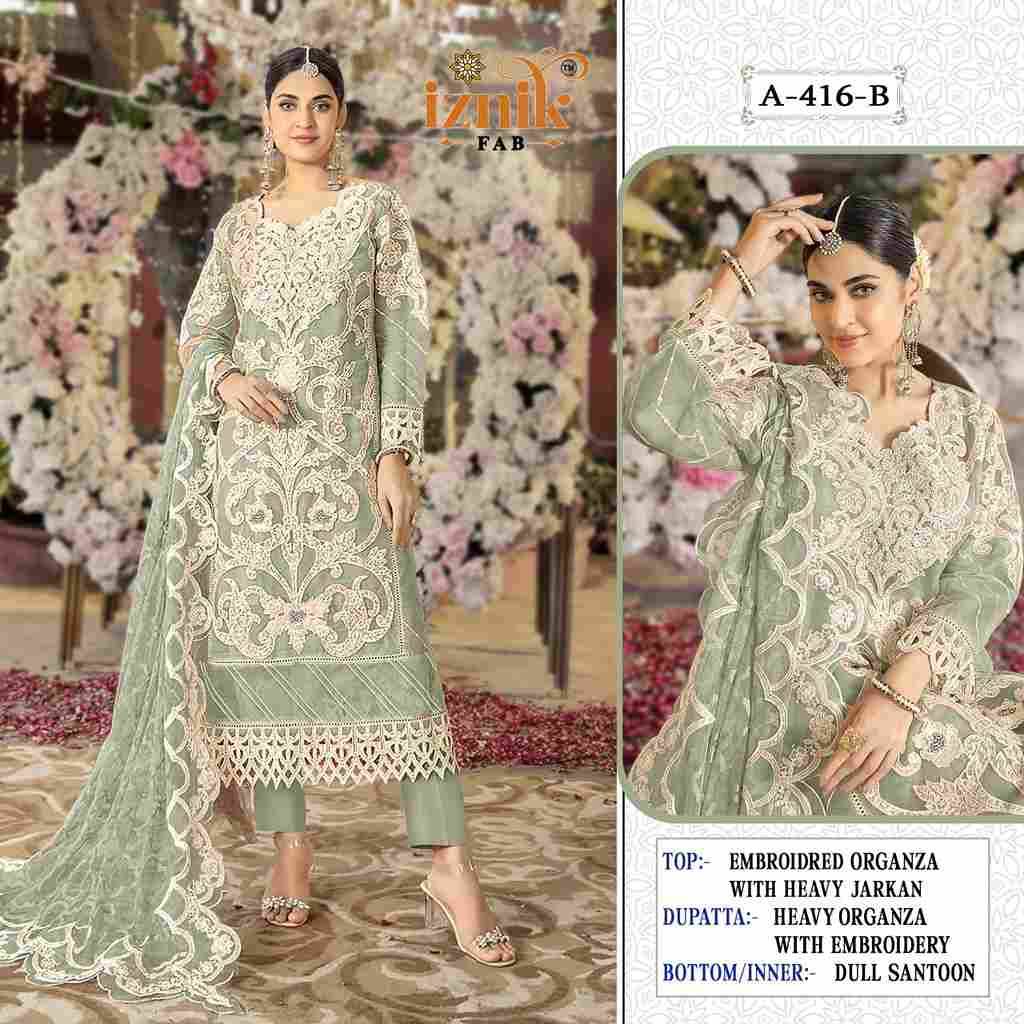 Iznik 416 Colours By Iznik Fab 416-A To 416-D Series Designer Pakistani Suits Beautiful Stylish Fancy Colorful Party Wear & Occasional Wear Organza With Embroidery Dresses At Wholesale Price