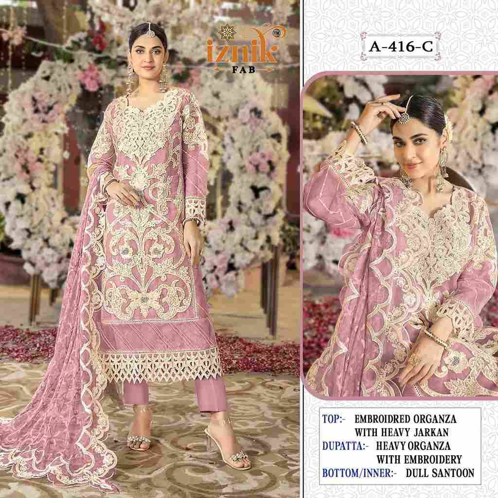 Iznik 416 Colours By Iznik Fab 416-A To 416-D Series Designer Pakistani Suits Beautiful Stylish Fancy Colorful Party Wear & Occasional Wear Organza With Embroidery Dresses At Wholesale Price