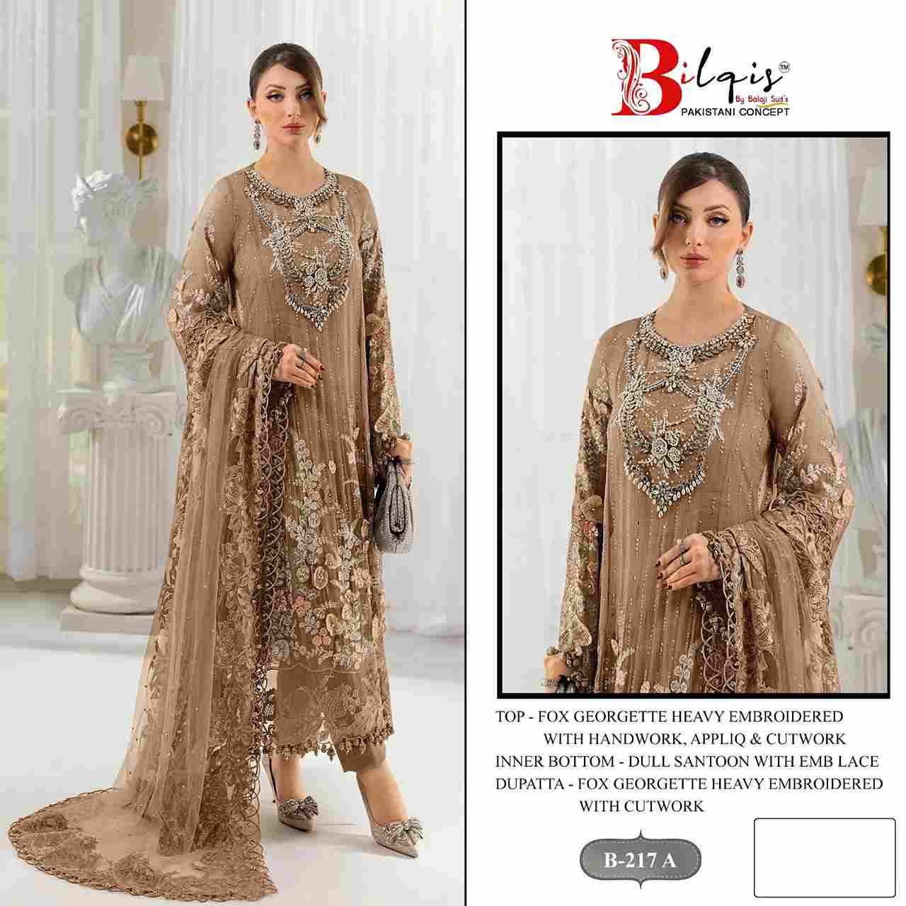 Bilqis 217 Colours By Bilqis 217-A To 217-D Series Beautiful Pakistani Suits Stylish Fancy Colorful Party Wear & Occasional Wear Faux Georgette Embroidery Dresses At Wholesale Price