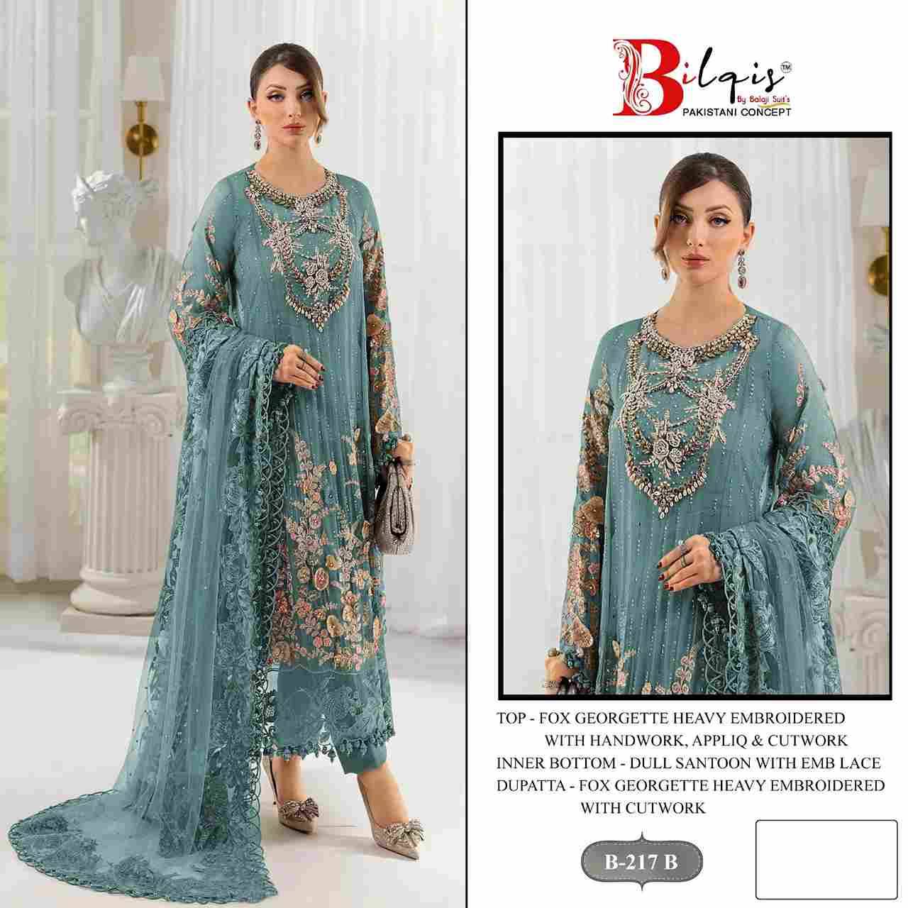 Bilqis 217 Colours By Bilqis 217-A To 217-D Series Beautiful Pakistani Suits Stylish Fancy Colorful Party Wear & Occasional Wear Faux Georgette Embroidery Dresses At Wholesale Price