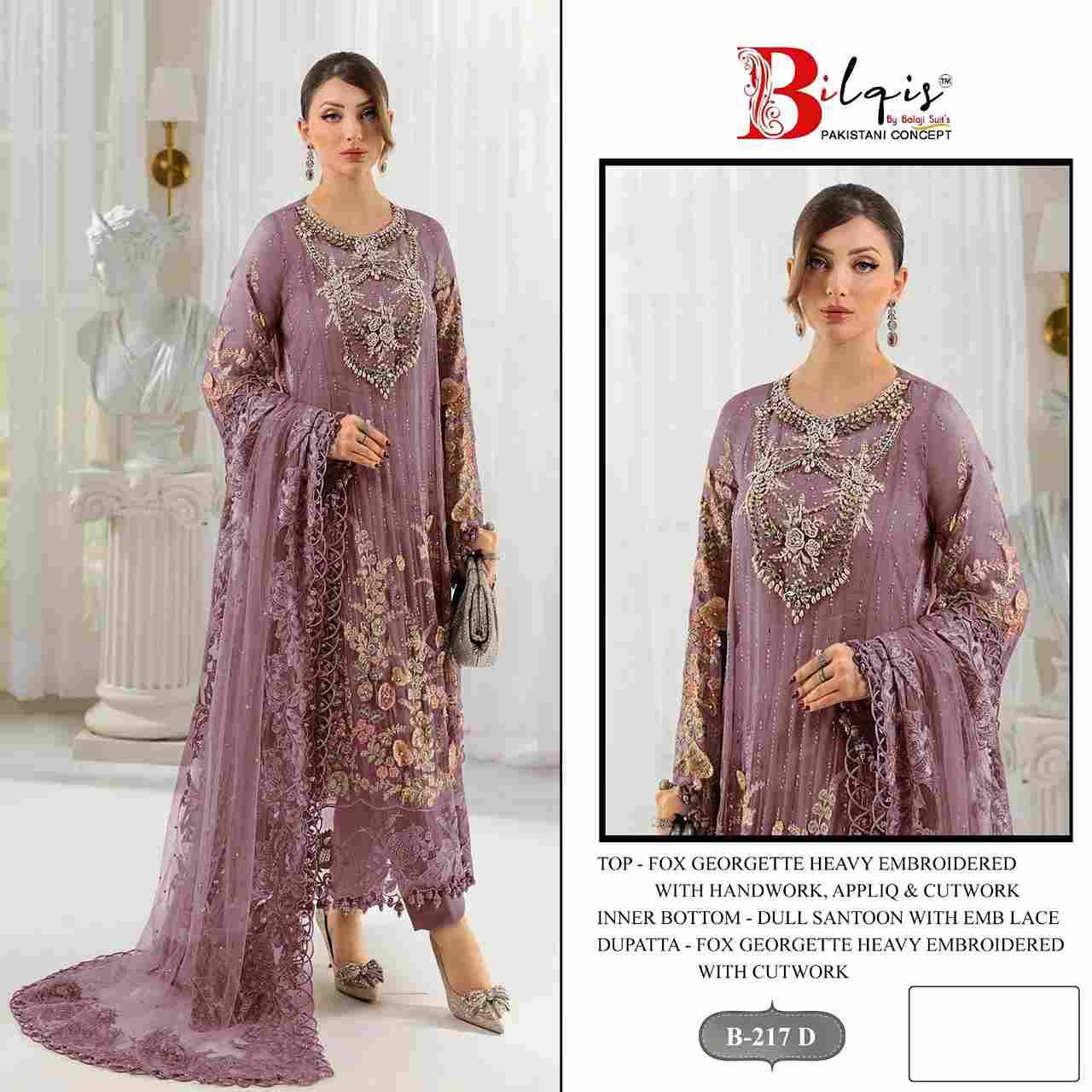 Bilqis 217 Colours By Bilqis 217-A To 217-D Series Beautiful Pakistani Suits Stylish Fancy Colorful Party Wear & Occasional Wear Faux Georgette Embroidery Dresses At Wholesale Price