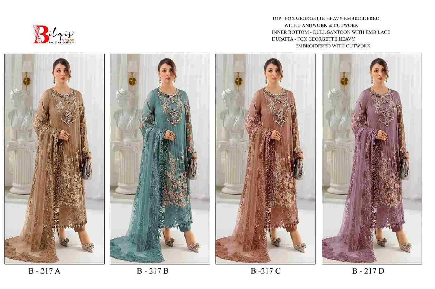 Bilqis 217 Colours By Bilqis 217-A To 217-D Series Beautiful Pakistani Suits Stylish Fancy Colorful Party Wear & Occasional Wear Faux Georgette Embroidery Dresses At Wholesale Price