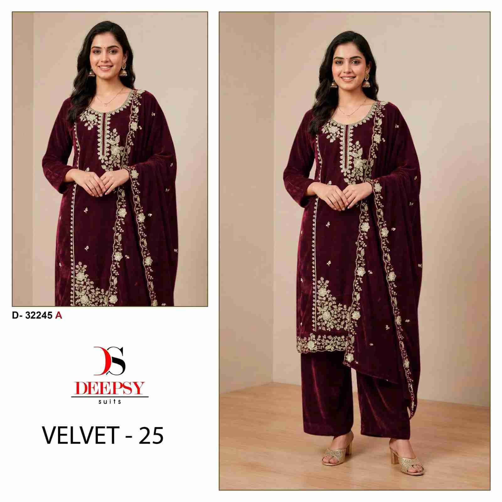 Velvet 32245 Colours By Deepsy Suits 32245-A To 32245-D Series Beautiful Stylish Pakistani Suits Fancy Colorful Casual Wear & Ethnic Wear & Ready To Wear Heavy Velvet Embroidery Dresses At Wholesale Price