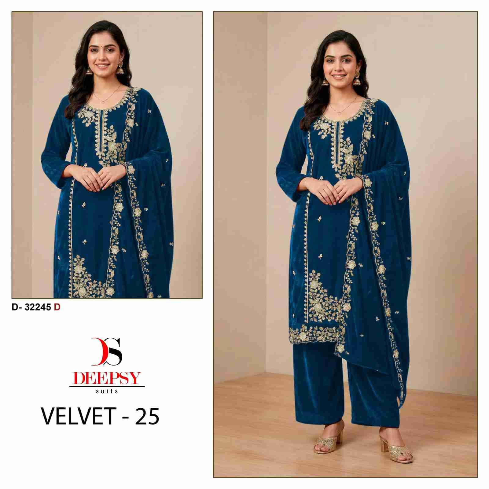 Velvet 32245 Colours By Deepsy Suits 32245-A To 32245-D Series Beautiful Stylish Pakistani Suits Fancy Colorful Casual Wear & Ethnic Wear & Ready To Wear Heavy Velvet Embroidery Dresses At Wholesale Price