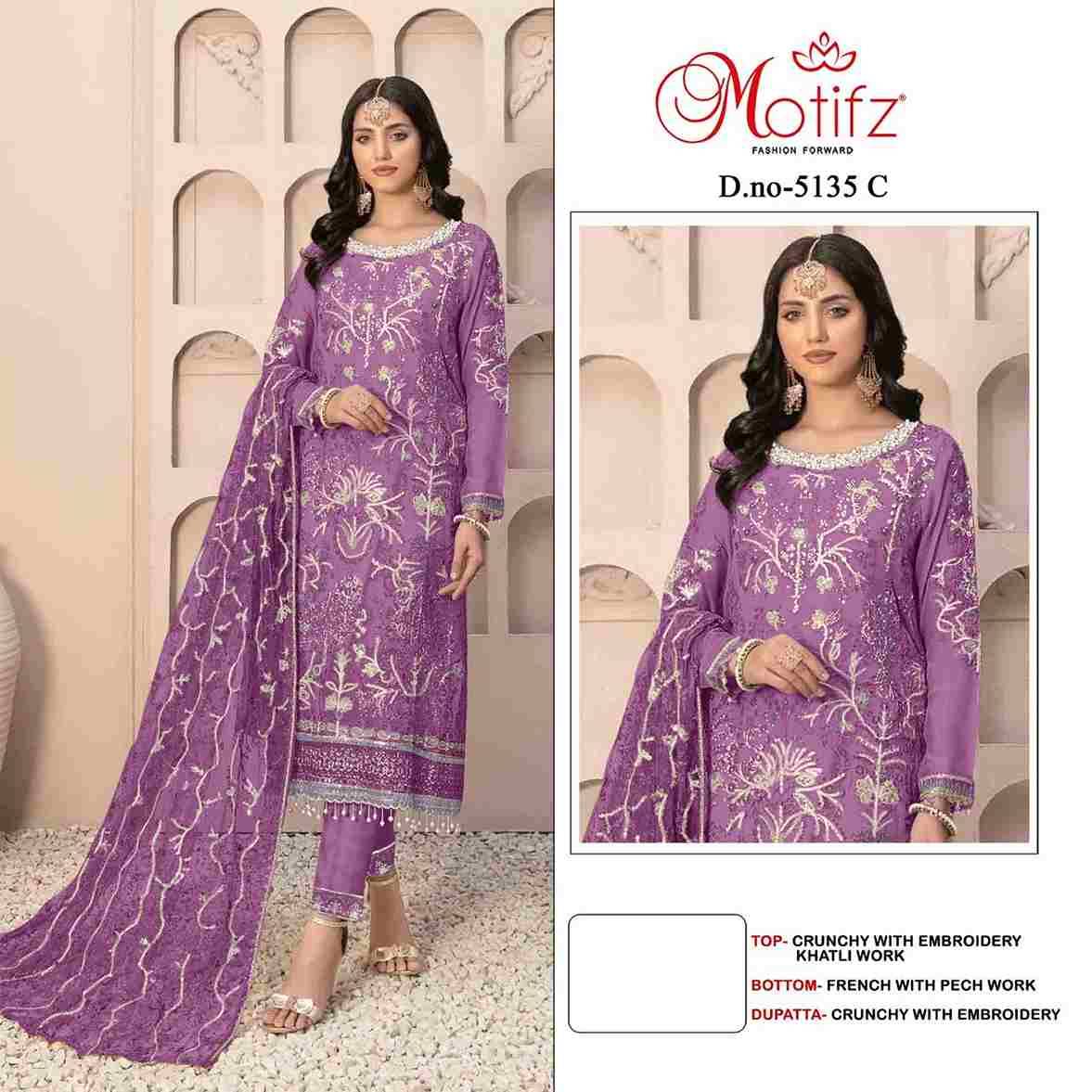 Motifz Hit Design 5135 Colours By Motifz 5135-A To 5135-D Series Beautiful Pakistani Suits Colorful Stylish Fancy Casual Wear & Ethnic Wear Crunchy Dresses At Wholesale Price