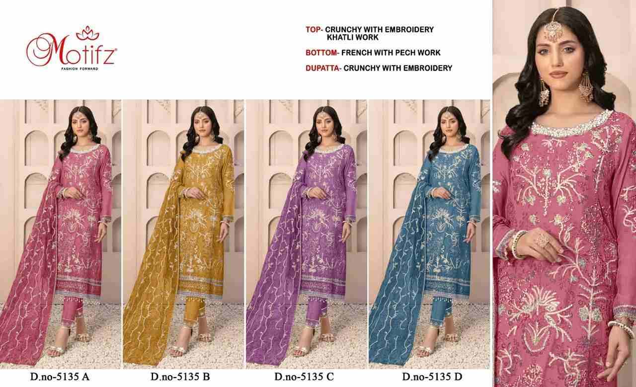 Motifz Hit Design 5135 Colours By Motifz 5135-A To 5135-D Series Beautiful Pakistani Suits Colorful Stylish Fancy Casual Wear & Ethnic Wear Crunchy Dresses At Wholesale Price