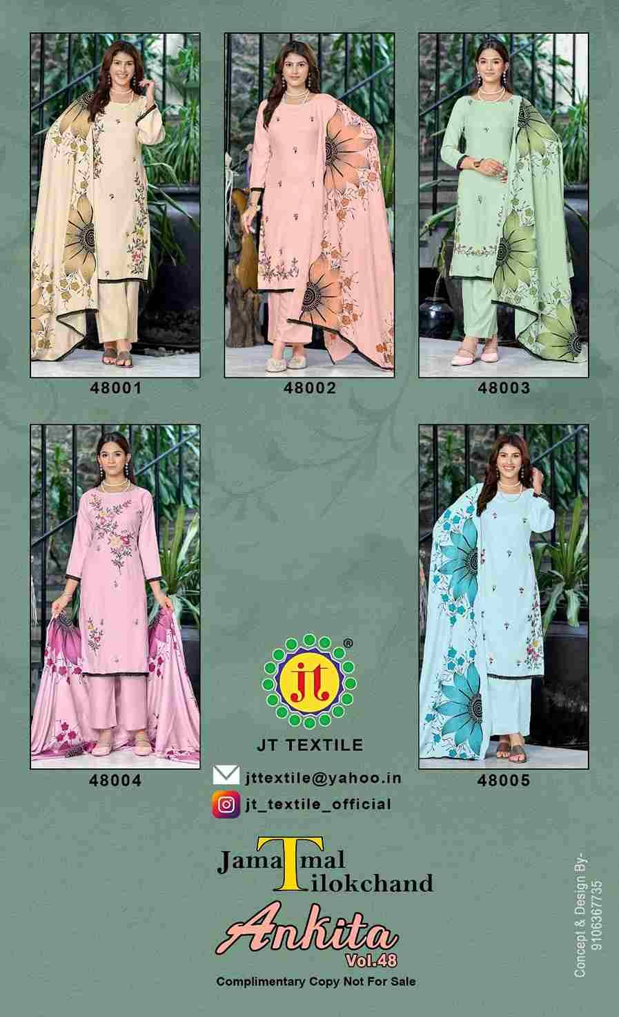 Ankita Vol-48 By JT 48001 To 48005 Series Beautiful Festive Suits Colorful Stylish Fancy Casual Wear & Ethnic Wear Rayon Dresses At Wholesale Price