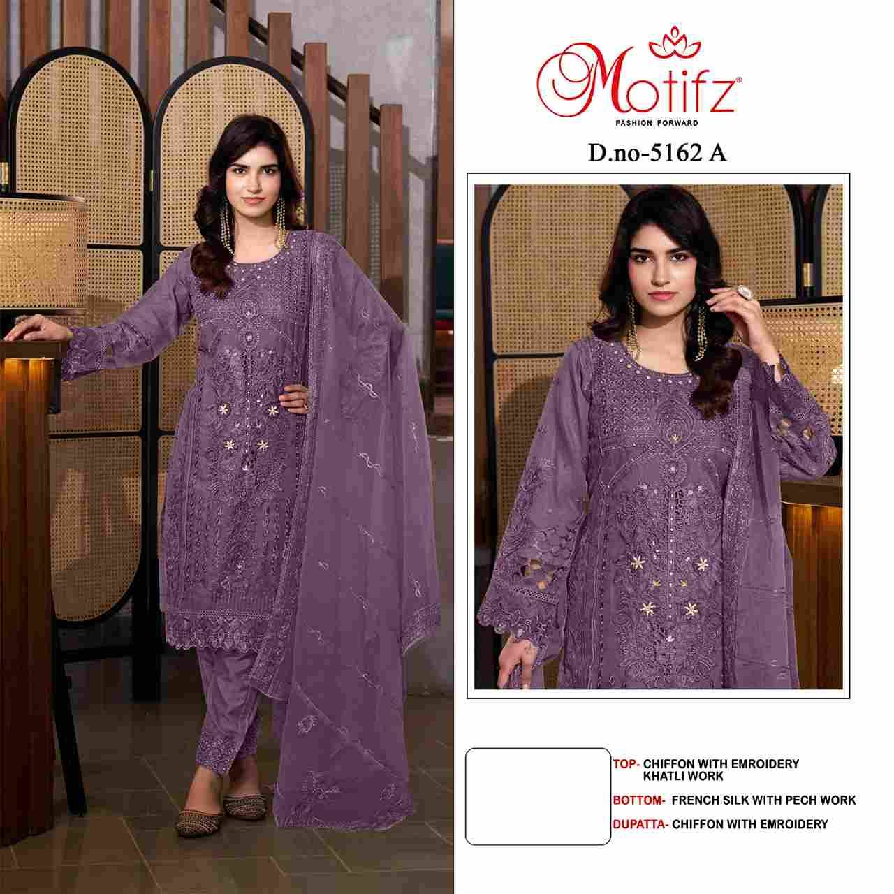 Motifz Hit Design 5162 Colours By Motifz 5162-A To 5162-D Series Beautiful Pakistani Suits Colorful Stylish Fancy Casual Wear & Ethnic Wear Chiffon Dresses At Wholesale Price