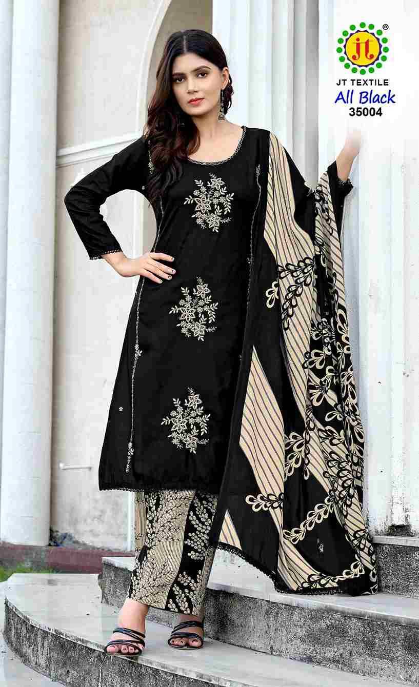 All Black Vol-35 By JT 35001 To 35005 Series Beautiful Festive Suits Colorful Stylish Fancy Casual Wear & Ethnic Wear Rayon Dresses At Wholesale Price