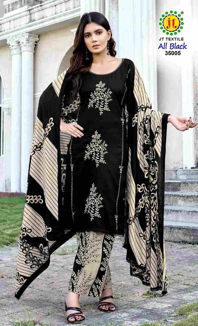 All Black Vol-35 By JT 35001 To 35005 Series Beautiful Festive Suits Colorful Stylish Fancy Casual Wear & Ethnic Wear Rayon Dresses At Wholesale Price