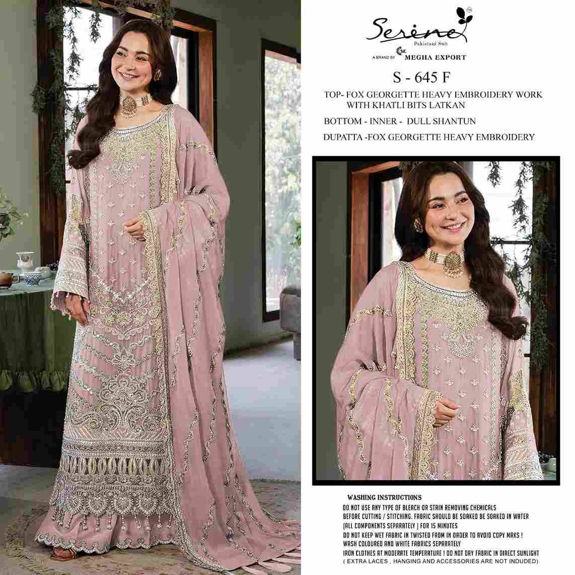 Serene Hit Design S-645 Colours Vol-2 By Serene S-645-E To S-645-H Series Designer Pakistani Suits Beautiful Fancy Colorful Stylish Party Wear & Occasional Wear Faux Georgette Embroidered Dresses At Wholesale Price