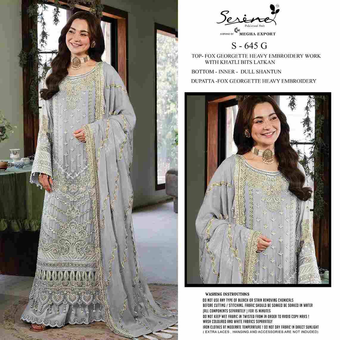 Serene Hit Design S-645 Colours Vol-2 By Serene S-645-E To S-645-H Series Designer Pakistani Suits Beautiful Fancy Colorful Stylish Party Wear & Occasional Wear Faux Georgette Embroidered Dresses At Wholesale Price