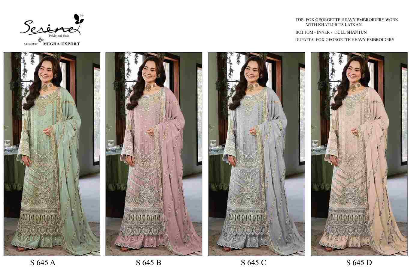 Serene Hit Design S-645 Colours Vol-2 By Serene S-645-E To S-645-H Series Designer Pakistani Suits Beautiful Fancy Colorful Stylish Party Wear & Occasional Wear Faux Georgette Embroidered Dresses At Wholesale Price