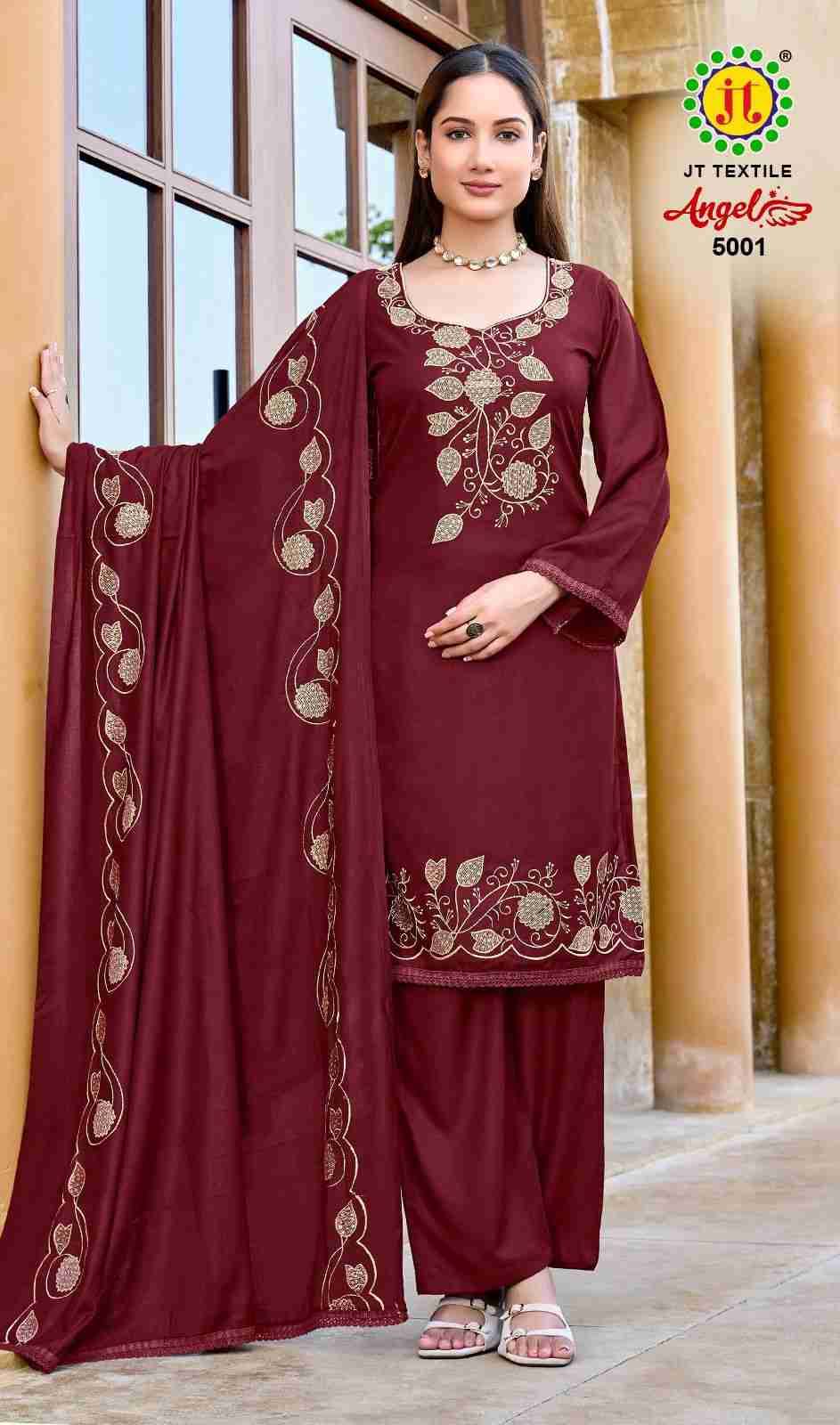 Angel Vol-5 By JT 5001 To 5005 Series Beautiful Festive Suits Colorful Stylish Fancy Casual Wear & Ethnic Wear Rayon Dresses At Wholesale Price