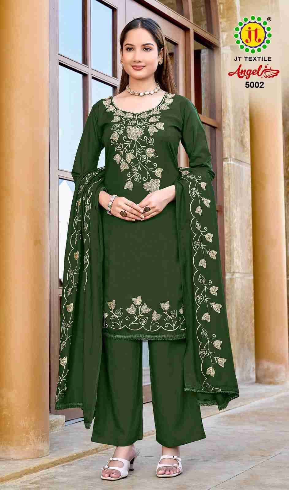 Angel Vol-5 By JT 5001 To 5005 Series Beautiful Festive Suits Colorful Stylish Fancy Casual Wear & Ethnic Wear Rayon Dresses At Wholesale Price