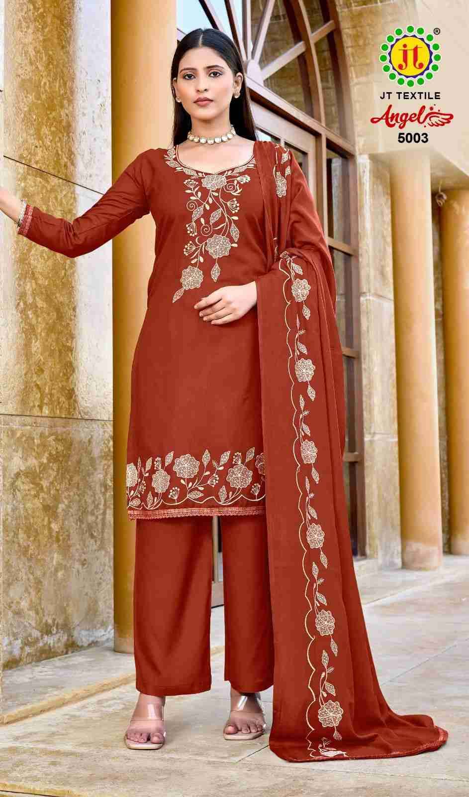 Angel Vol-5 By JT 5001 To 5005 Series Beautiful Festive Suits Colorful Stylish Fancy Casual Wear & Ethnic Wear Rayon Dresses At Wholesale Price