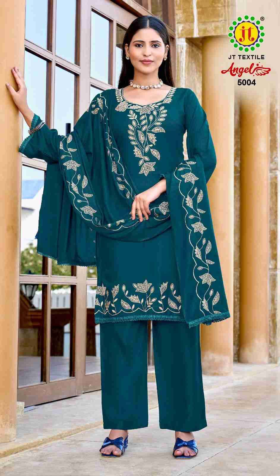 Angel Vol-5 By JT 5001 To 5005 Series Beautiful Festive Suits Colorful Stylish Fancy Casual Wear & Ethnic Wear Rayon Dresses At Wholesale Price