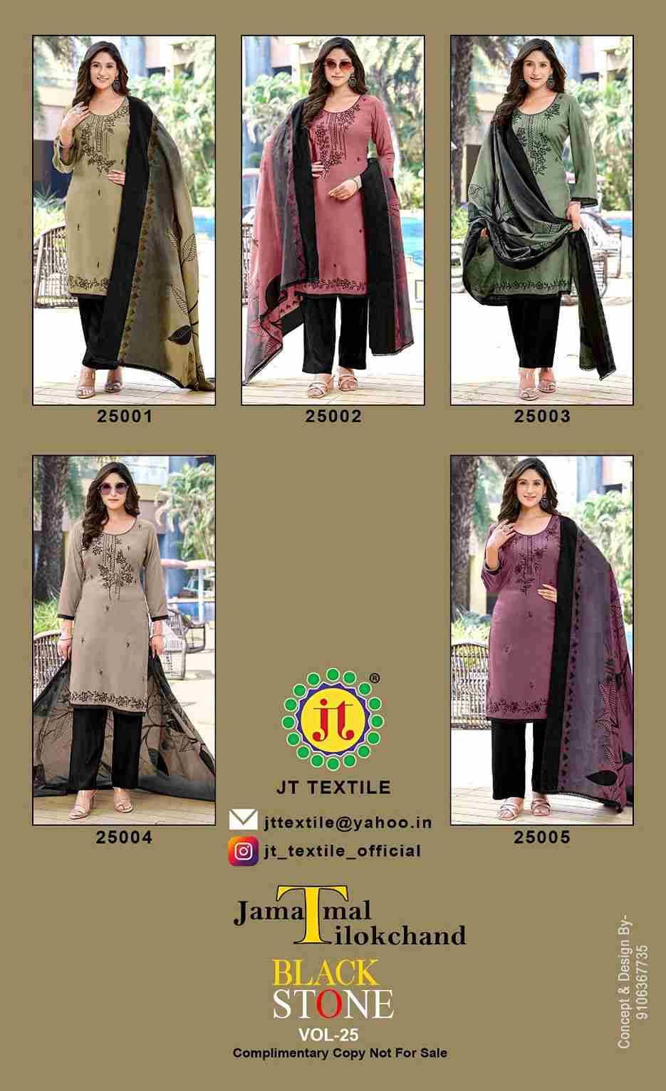 Black Stone Vol-25 By JT 25001 To 25005 Series Beautiful Festive Suits Colorful Stylish Fancy Casual Wear & Ethnic Wear Rayon Dresses At Wholesale Price