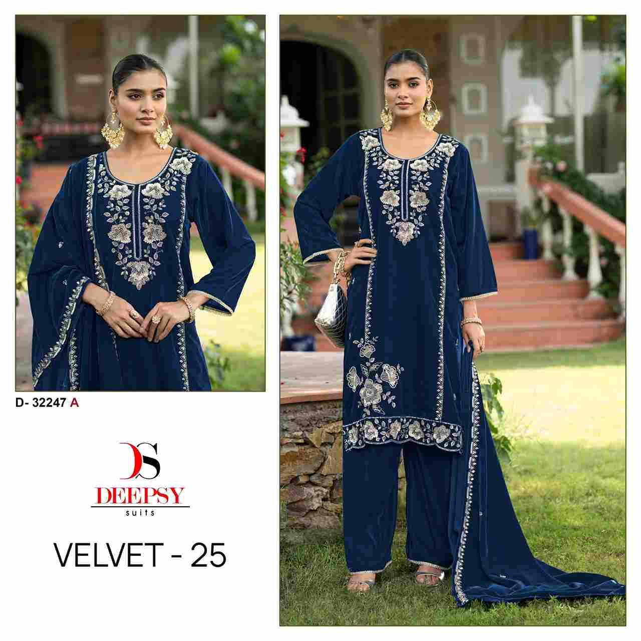 Velvet 32247 Colours By Deepsy Suits 32247-A To 32247-D Series Beautiful Stylish Pakistani Suits Fancy Colorful Casual Wear & Ethnic Wear & Ready To Wear Heavy Velvet Embroidery Dresses At Wholesale Price
