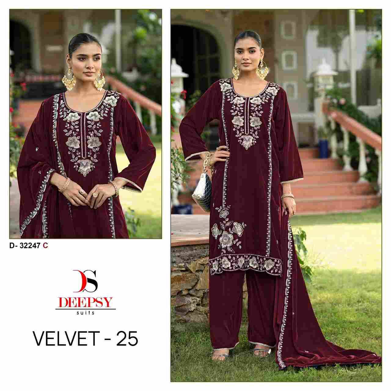 Velvet 32247 Colours By Deepsy Suits 32247-A To 32247-D Series Beautiful Stylish Pakistani Suits Fancy Colorful Casual Wear & Ethnic Wear & Ready To Wear Heavy Velvet Embroidery Dresses At Wholesale Price