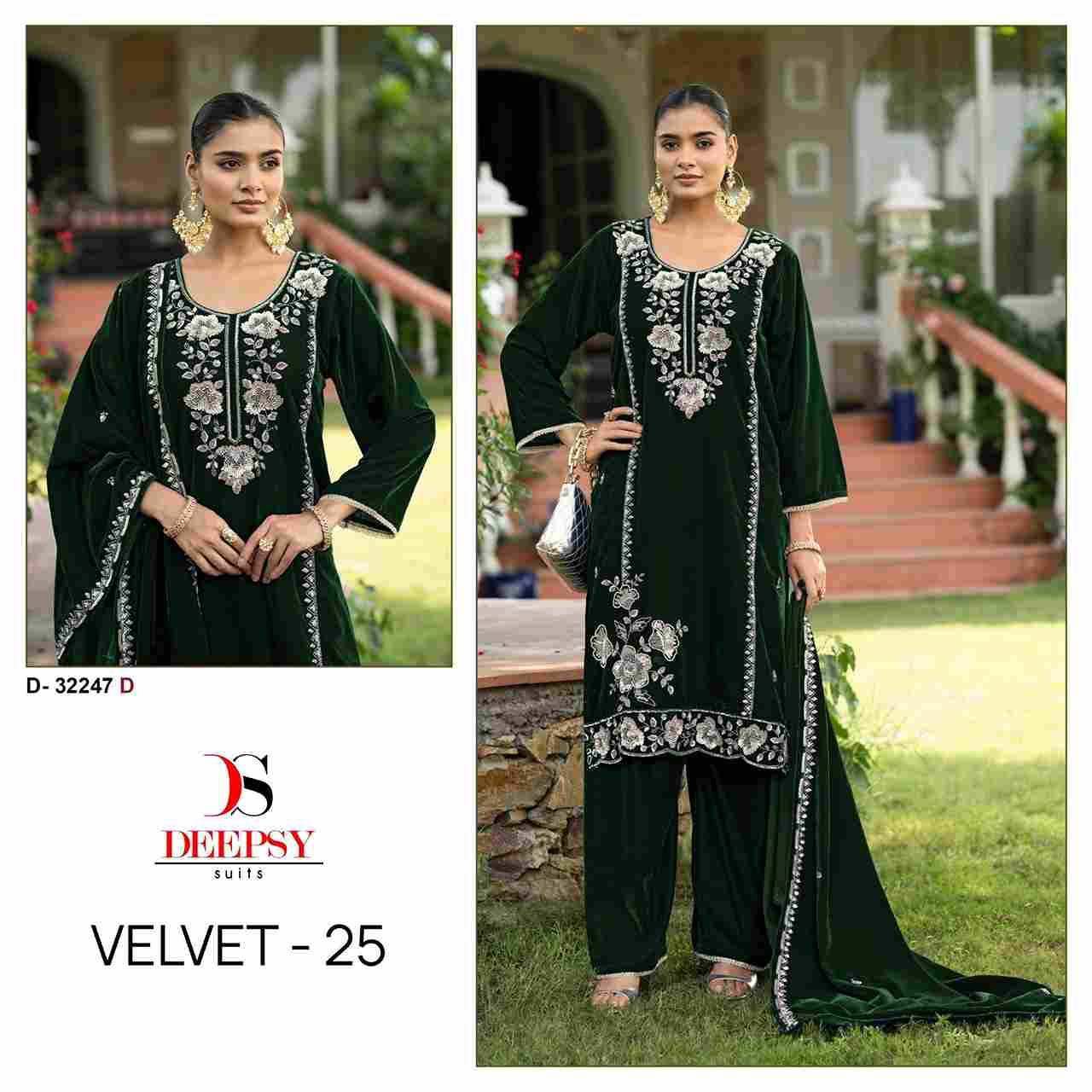 Velvet 32247 Colours By Deepsy Suits 32247-A To 32247-D Series Beautiful Stylish Pakistani Suits Fancy Colorful Casual Wear & Ethnic Wear & Ready To Wear Heavy Velvet Embroidery Dresses At Wholesale Price