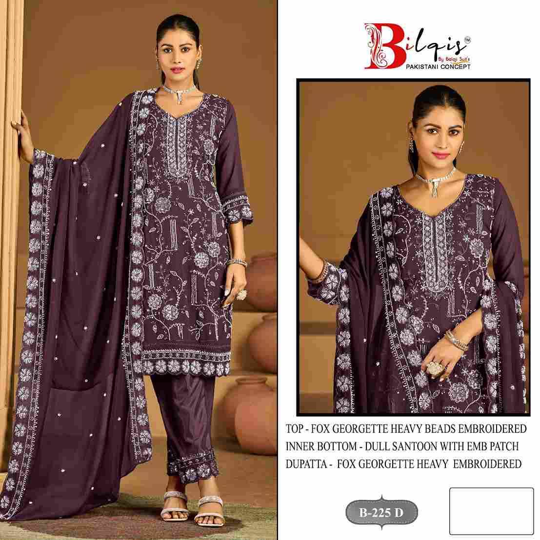 Bilqis 225 Colours By Bilqis 225-A To 225-D Series Beautiful Pakistani Suits Stylish Fancy Colorful Party Wear & Occasional Wear Faux Georgette Embroidery Dresses At Wholesale Price