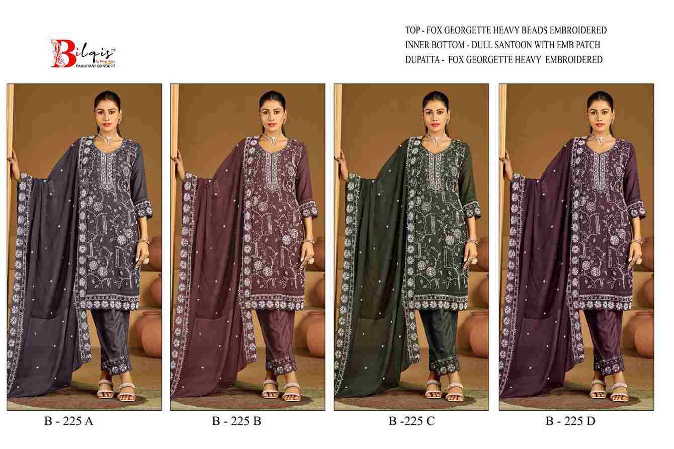 Bilqis 225 Colours By Bilqis 225-A To 225-D Series Beautiful Pakistani Suits Stylish Fancy Colorful Party Wear & Occasional Wear Faux Georgette Embroidery Dresses At Wholesale Price