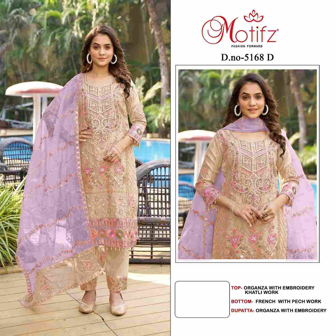 Motifz Hit Design 5168 Colours By Motifz 5168-A To 5168-D Series Beautiful Pakistani Suits Colorful Stylish Fancy Casual Wear & Ethnic Wear Organza Dresses At Wholesale Price