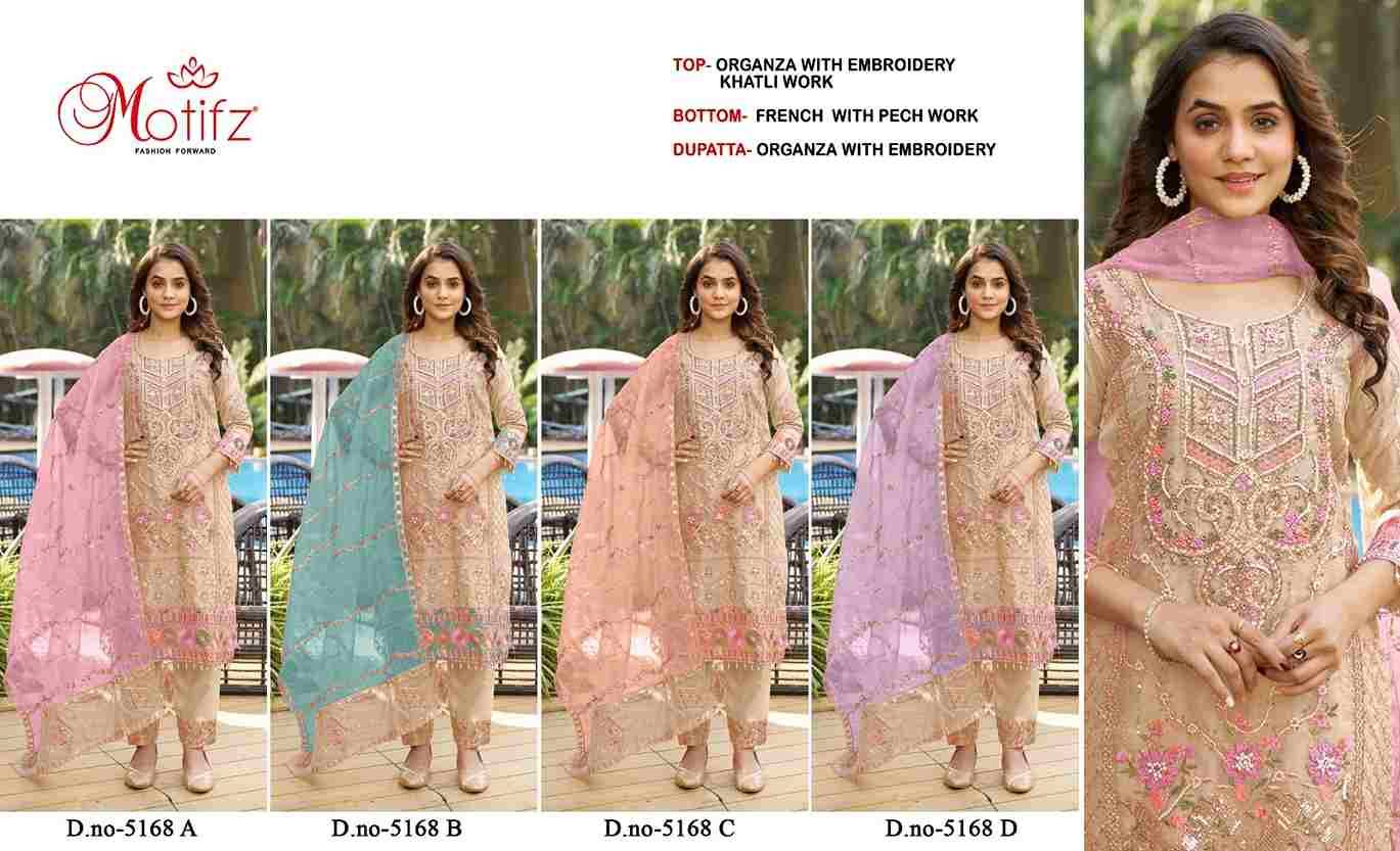 Motifz Hit Design 5168 Colours By Motifz 5168-A To 5168-D Series Beautiful Pakistani Suits Colorful Stylish Fancy Casual Wear & Ethnic Wear Organza Dresses At Wholesale Price