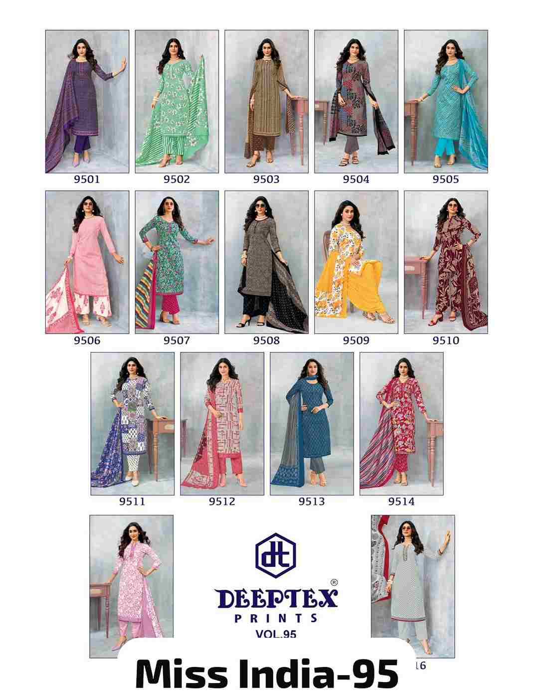 Miss India Vol-95 By Deeptex Prints 9501 To 9516 Series Beautiful Festive Suits Stylish Fancy Colorful Casual Wear & Ethnic Wear Cotton Print Dresses At Wholesale Price