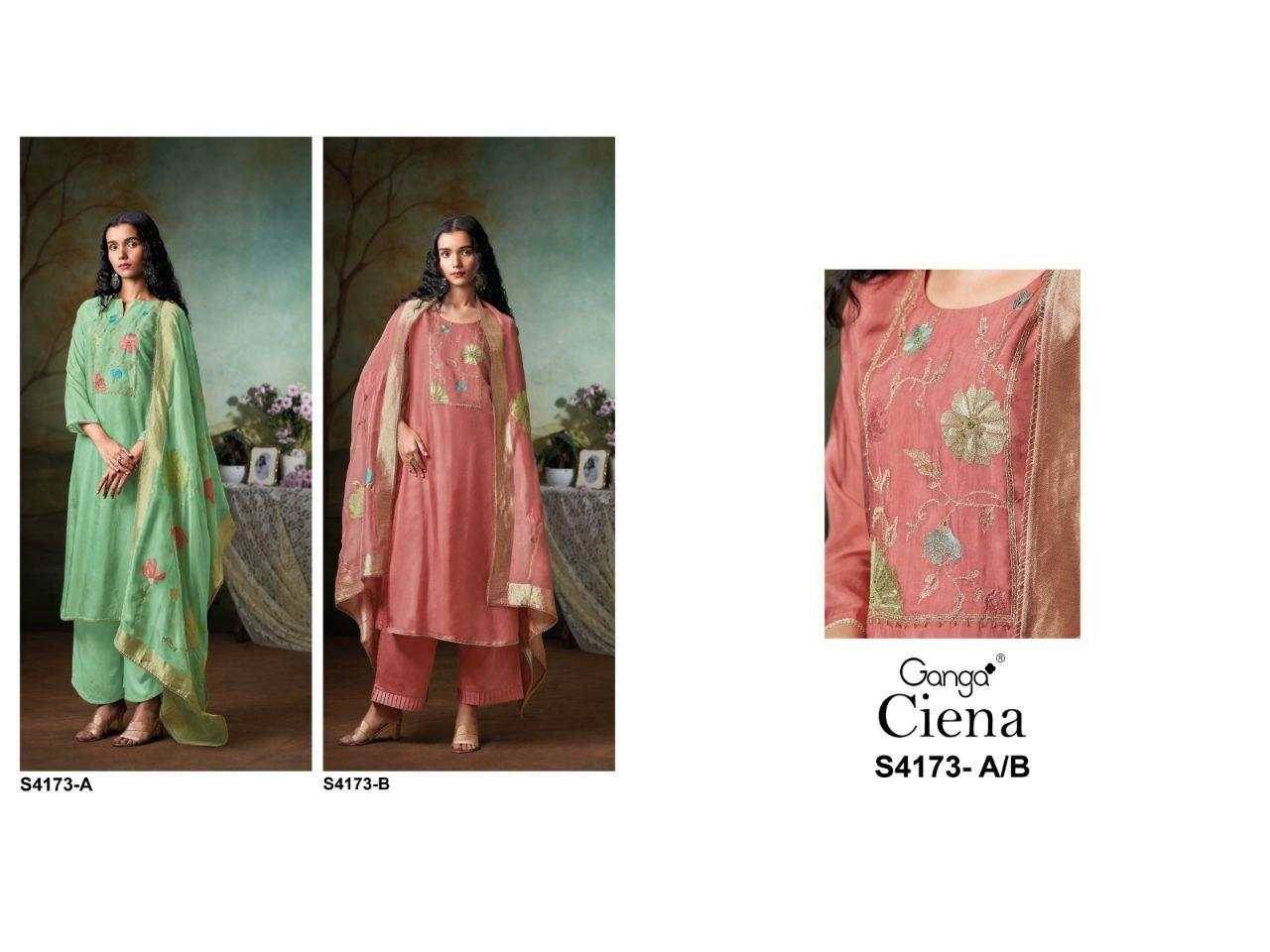 Ciena-4173 By Ganga Fashion 4173-A To 4173-B Series Beautiful Festive Suits Stylish Colorful Fancy Casual Wear & Ethnic Wear Premium Pure Bemberg Tussar Silk Dresses At Wholesale Price