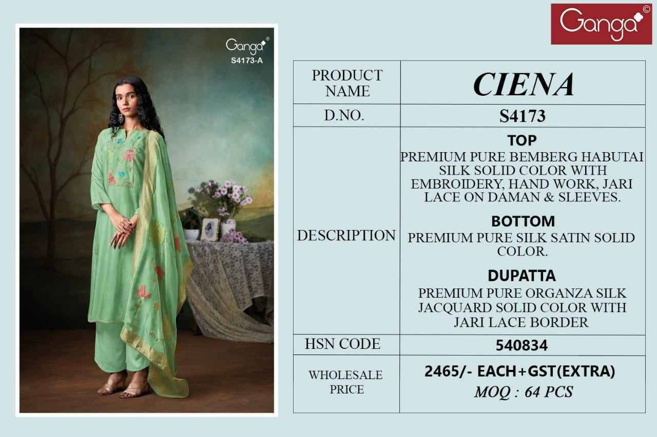 Ciena-4173 By Ganga Fashion 4173-A To 4173-B Series Beautiful Festive Suits Stylish Colorful Fancy Casual Wear & Ethnic Wear Premium Pure Bemberg Tussar Silk Dresses At Wholesale Price