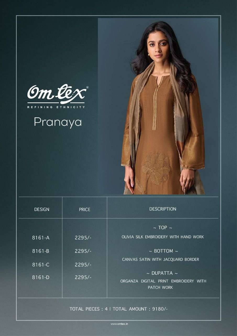 Pranaya By Om Tex 8161-A To 8161-D Series Beautiful Festive Suits Colorful Stylish Fancy Casual Wear & Ethnic Wear Pure Silk Dresses At Wholesale Price