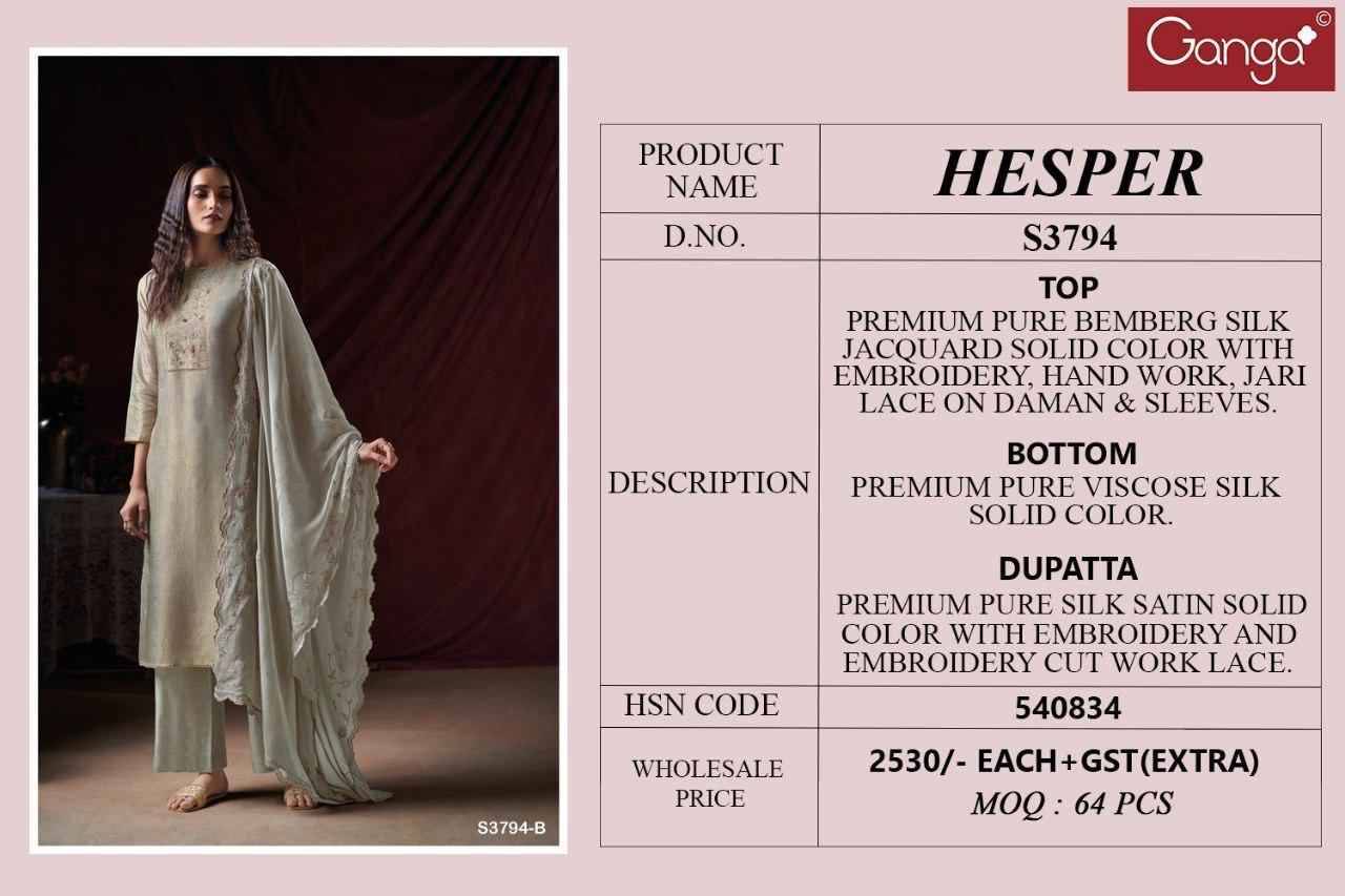 Hesper-3794 By Ganga Fashion 3794-A To 3794-B Series Beautiful Festive Suits Stylish Colorful Fancy Casual Wear & Ethnic Wear Premium Pure Bemberg Silk Dresses At Wholesale Price