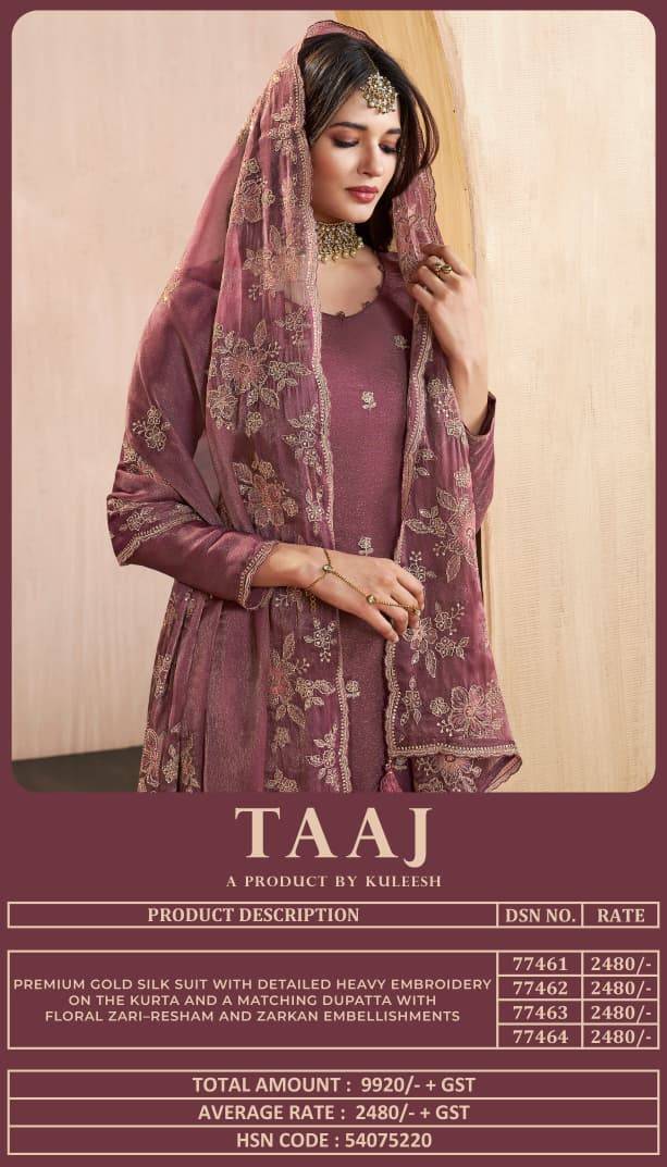 Taaj By Kuleesh 77461 To 77464 Series Designer Festive Suits Collection Beautiful Stylish Fancy Colorful Party Wear & Occasional Wear Silk Dresses At Wholesale Price
