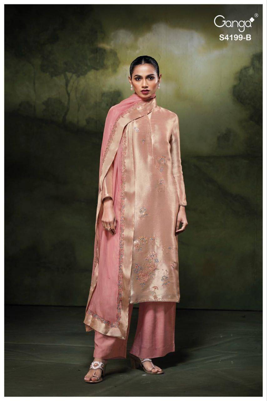 Savya-4199 By Ganga Fashion 4199-A To 4199-B Series Beautiful Festive Suits Stylish Colorful Fancy Casual Wear & Ethnic Wear Premium Bemberg Silk Print Dresses At Wholesale Price