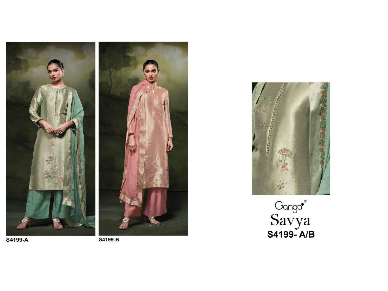 Savya-4199 By Ganga Fashion 4199-A To 4199-B Series Beautiful Festive Suits Stylish Colorful Fancy Casual Wear & Ethnic Wear Premium Bemberg Silk Print Dresses At Wholesale Price