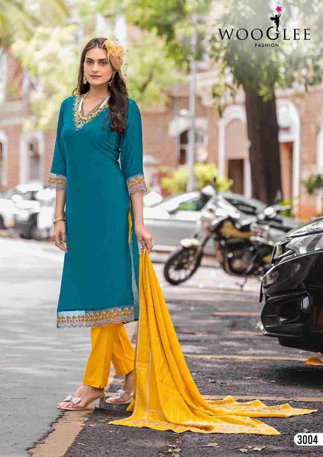 Rajrani By Wooglee 3001 To 3006 Series Designer Festive Suits Collection Beautiful Stylish Fancy Colorful Party Wear & Occasional Wear Viscose Weaving Dresses At Wholesale Price