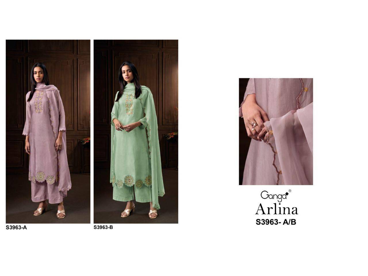 Arlina-3963 By Ganga Fashion 3963-A To 3963-B Series Beautiful Festive Suits Stylish Colorful Fancy Casual Wear & Ethnic Wear Premium Bemberg Print Dresses At Wholesale Price