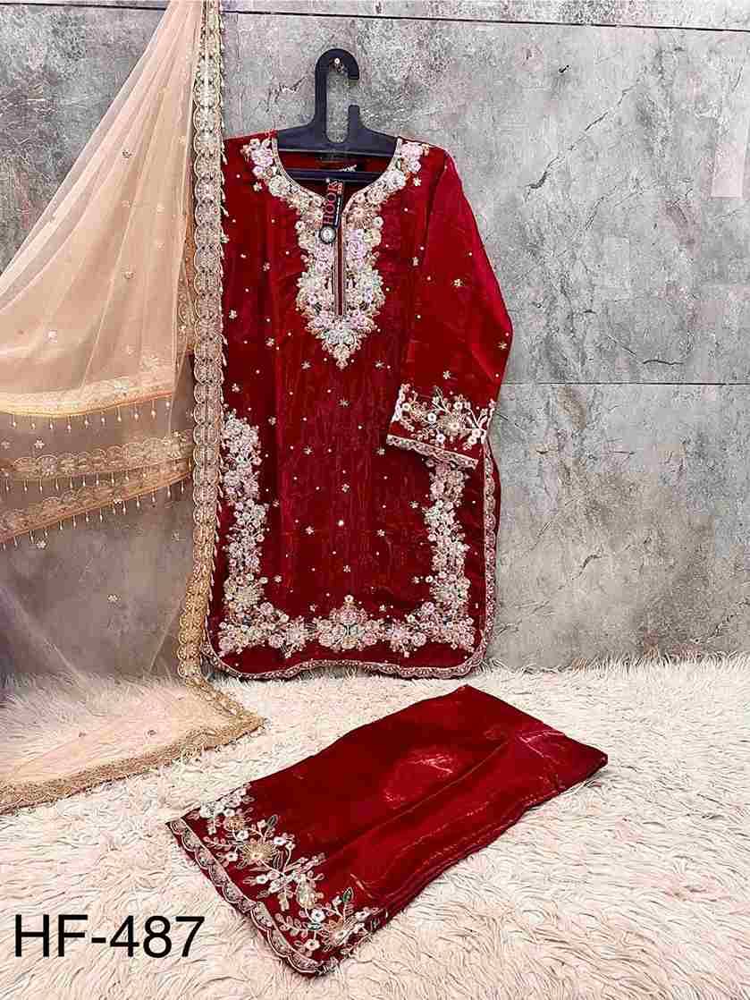 Hoor Tex Hit Design HF-487 Colours By Hoor Tex HF-487-A To HF-487-H Series Designer Festive Pakistani Suits Collection Beautiful Stylish Fancy Colorful Party Wear & Occasional Wear Heavy Jimmy Choo With Embroidered Dresses At Wholesale Price