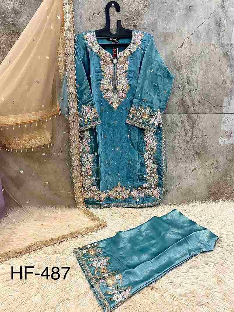Hoor Tex Hit Design HF-487 Colours By Hoor Tex HF-487-A To HF-487-H Series Designer Festive Pakistani Suits Collection Beautiful Stylish Fancy Colorful Party Wear & Occasional Wear Heavy Jimmy Choo With Embroidered Dresses At Wholesale Price