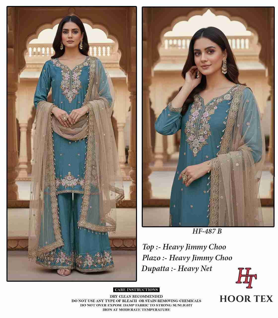 Hoor Tex Hit Design HF-487 Colours By Hoor Tex HF-487-A To HF-487-H Series Designer Festive Pakistani Suits Collection Beautiful Stylish Fancy Colorful Party Wear & Occasional Wear Heavy Jimmy Choo With Embroidered Dresses At Wholesale Price