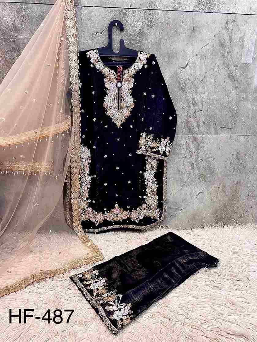 Hoor Tex Hit Design HF-487 Colours By Hoor Tex HF-487-A To HF-487-H Series Designer Festive Pakistani Suits Collection Beautiful Stylish Fancy Colorful Party Wear & Occasional Wear Heavy Jimmy Choo With Embroidered Dresses At Wholesale Price