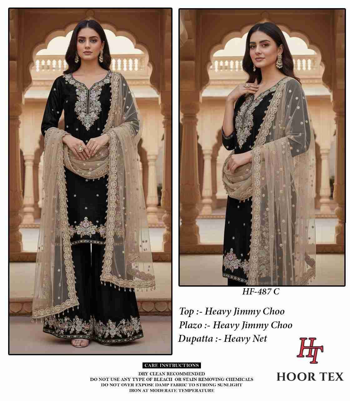 Hoor Tex Hit Design HF-487 Colours By Hoor Tex HF-487-A To HF-487-H Series Designer Festive Pakistani Suits Collection Beautiful Stylish Fancy Colorful Party Wear & Occasional Wear Heavy Jimmy Choo With Embroidered Dresses At Wholesale Price