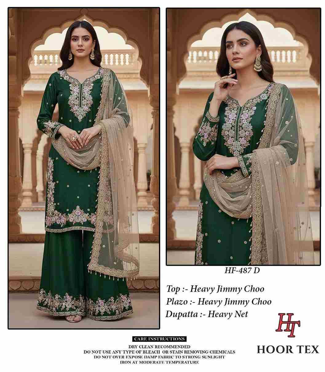Hoor Tex Hit Design HF-487 Colours By Hoor Tex HF-487-A To HF-487-H Series Designer Festive Pakistani Suits Collection Beautiful Stylish Fancy Colorful Party Wear & Occasional Wear Heavy Jimmy Choo With Embroidered Dresses At Wholesale Price