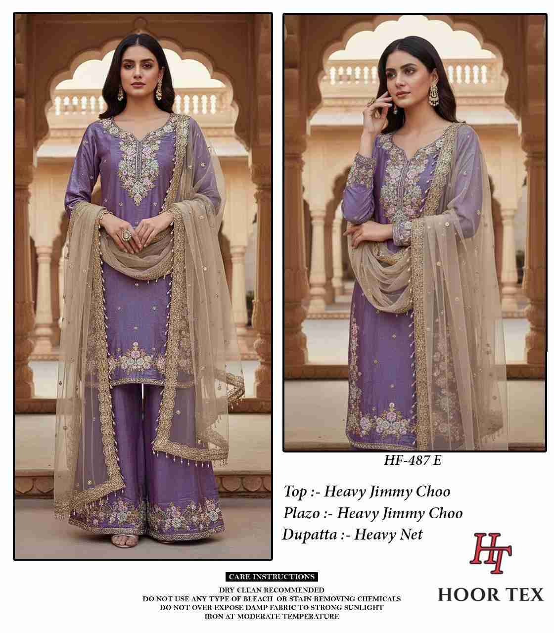 Hoor Tex Hit Design HF-487 Colours By Hoor Tex HF-487-A To HF-487-H Series Designer Festive Pakistani Suits Collection Beautiful Stylish Fancy Colorful Party Wear & Occasional Wear Heavy Jimmy Choo With Embroidered Dresses At Wholesale Price