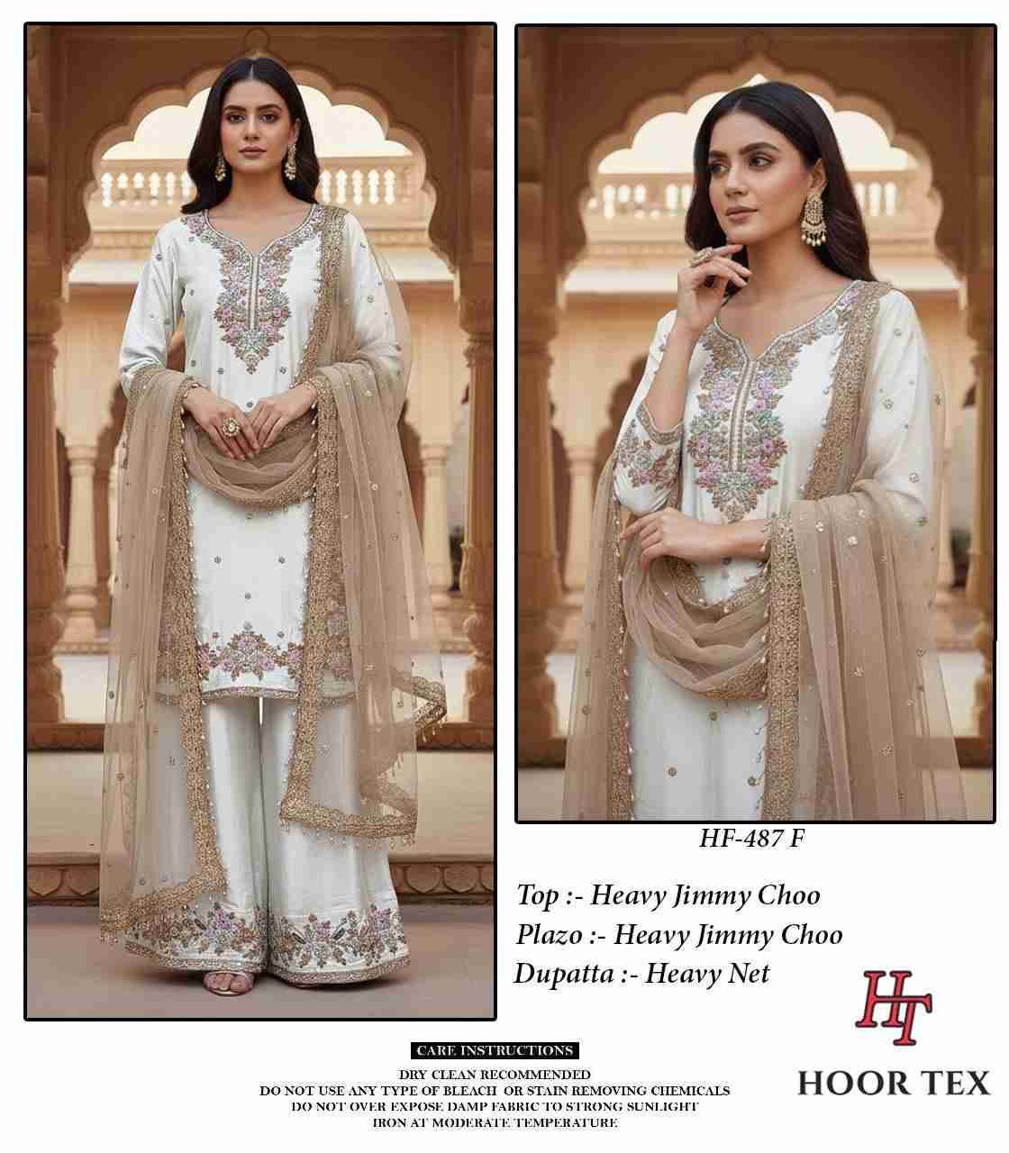 Hoor Tex Hit Design HF-487 Colours By Hoor Tex HF-487-A To HF-487-H Series Designer Festive Pakistani Suits Collection Beautiful Stylish Fancy Colorful Party Wear & Occasional Wear Heavy Jimmy Choo With Embroidered Dresses At Wholesale Price