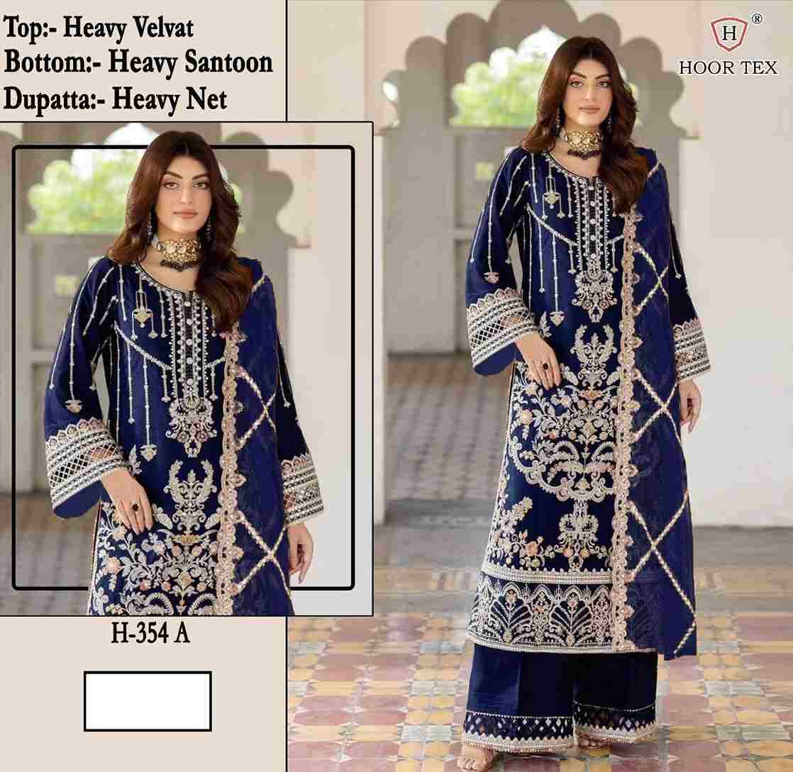Hoor Tex Hit Design H-354 Colours By Hoor Tex H-354-A To H-354-C Series Designer Festive Pakistani Suits Collection Beautiful Stylish Fancy Colorful Party Wear & Occasional Wear Heavy Velvet With Embroidered Dresses At Wholesale Price
