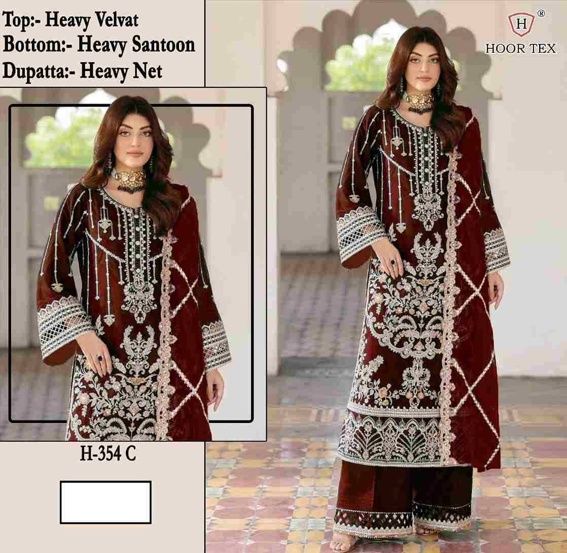 Hoor Tex Hit Design H-354 Colours By Hoor Tex H-354-A To H-354-C Series Designer Festive Pakistani Suits Collection Beautiful Stylish Fancy Colorful Party Wear & Occasional Wear Heavy Velvet With Embroidered Dresses At Wholesale Price