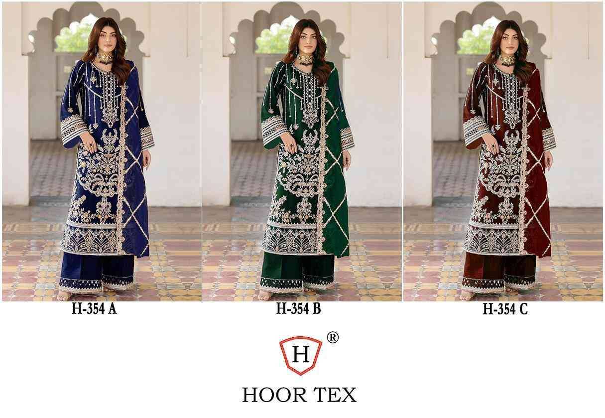 Hoor Tex Hit Design H-354 Colours By Hoor Tex H-354-A To H-354-C Series Designer Festive Pakistani Suits Collection Beautiful Stylish Fancy Colorful Party Wear & Occasional Wear Heavy Velvet With Embroidered Dresses At Wholesale Price